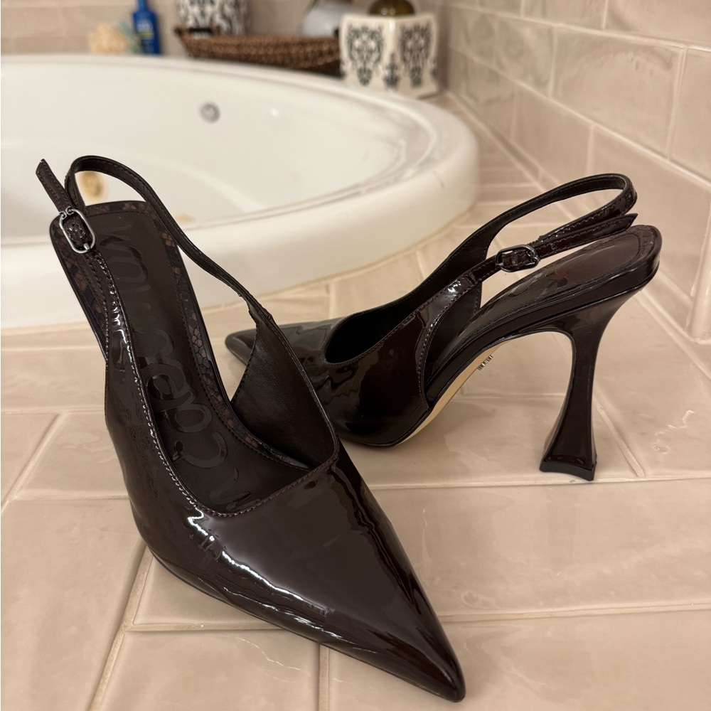 Sam Edelman Dark Brown Patent Slingback Pumps - Picture 9 of 9
